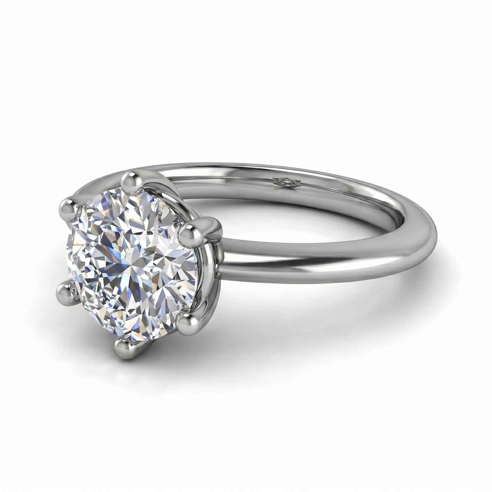 Roy Custom | Round Cut Platinum Diamond Engagement Ring, 6-Prong