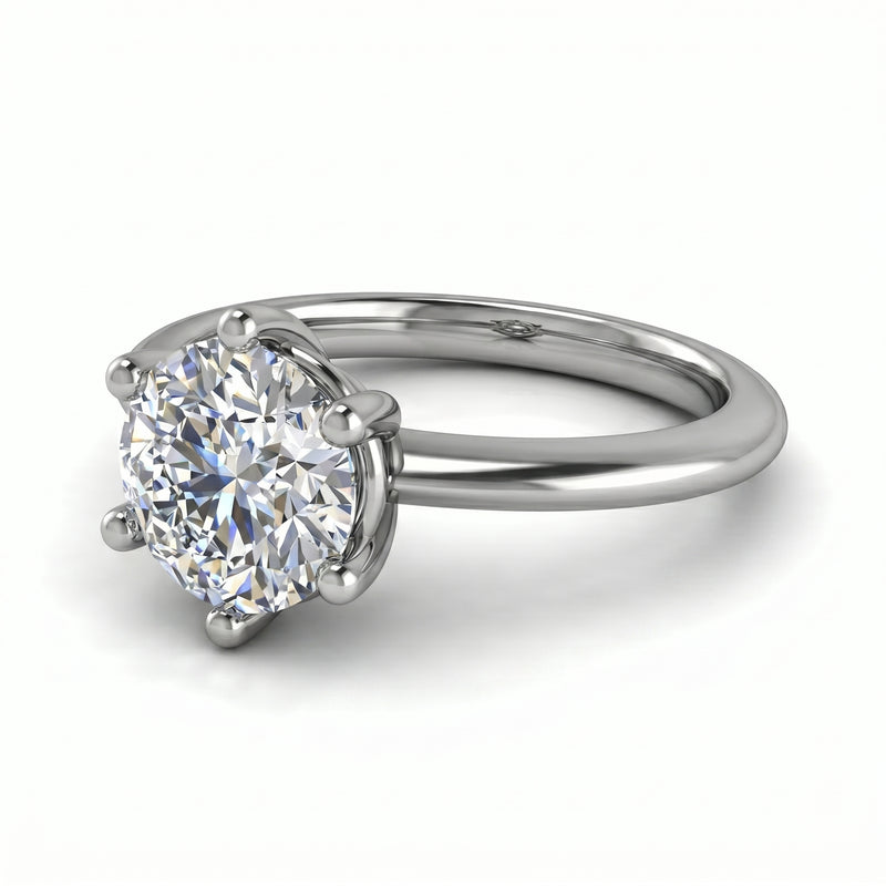 Roy Custom | Round Cut Platinum Diamond Engagement Ring, 6-Prong