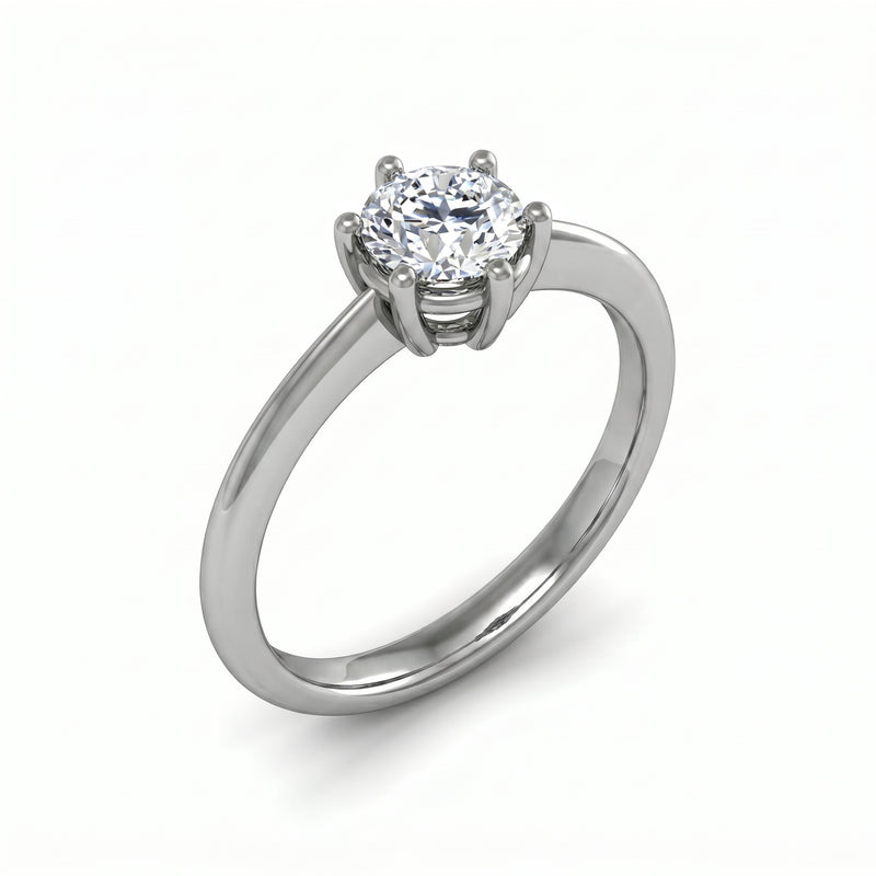 Roy Custom | Round Cut Platinum Diamond Engagement Ring, 6-Prong