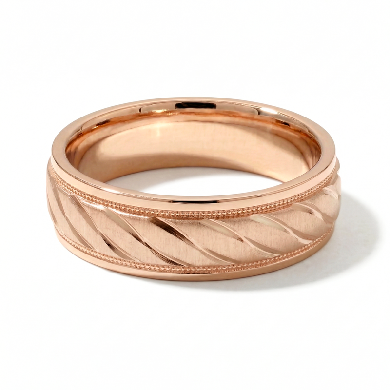 Fasal | Men's Rose Gold Wedding Band, Wheat