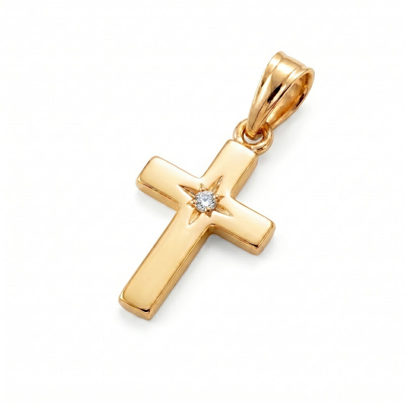 Imaan | Gold Solitaire Diamond Cross Pendant