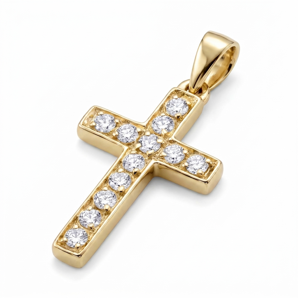 Noor | Large Gold Diamond Cross Pendant