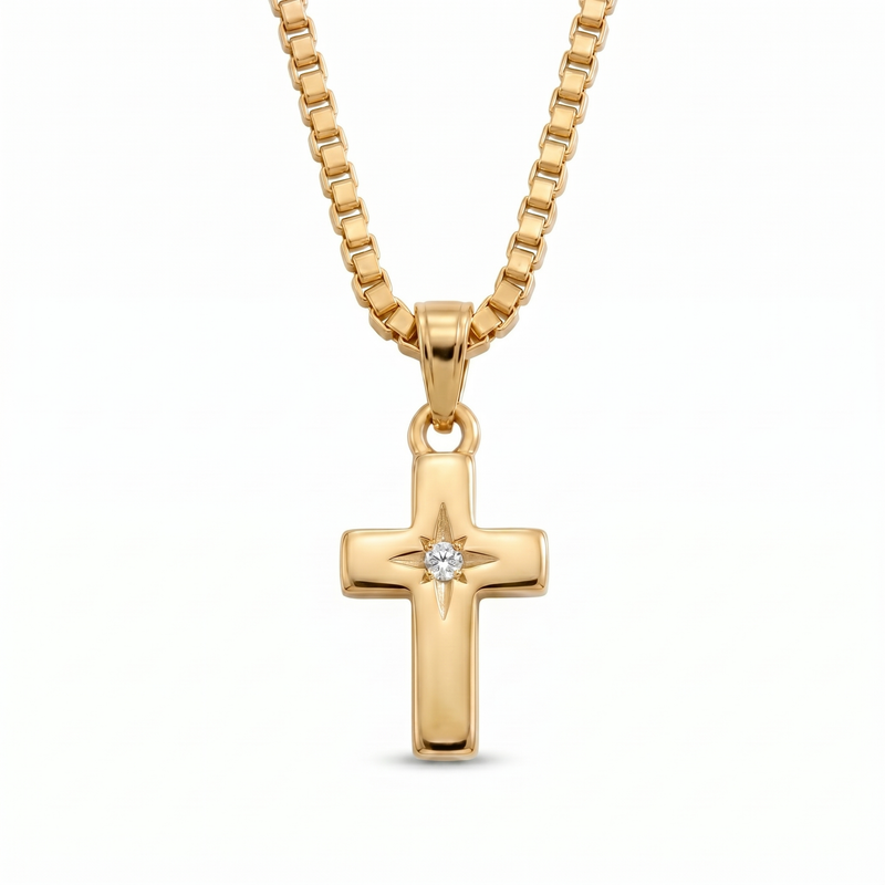 Imaan | Gold Solitaire Diamond Cross Pendant