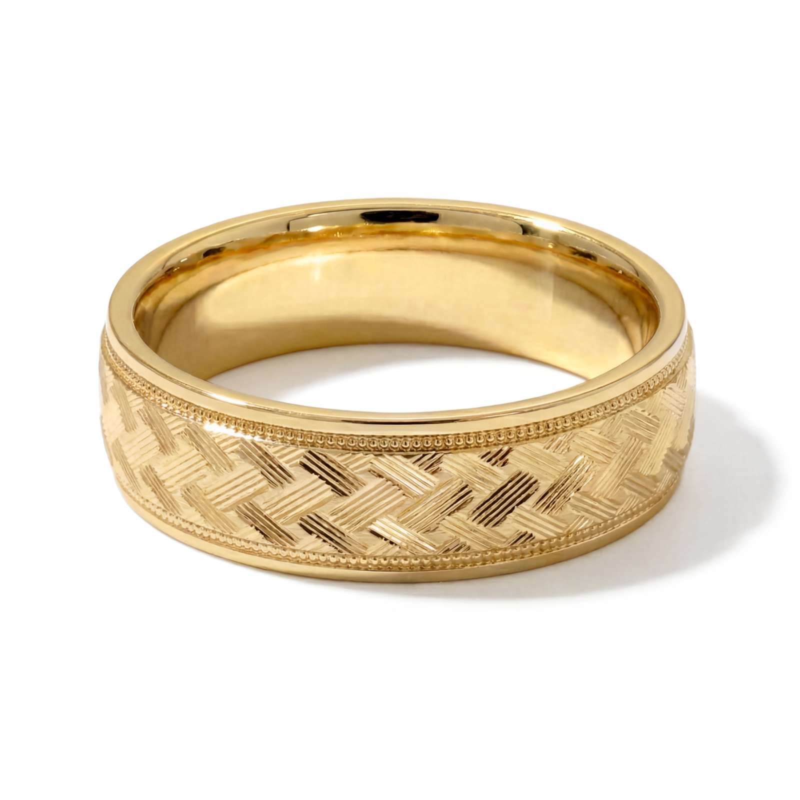 Gulzar | Men's Gold Wedding Band, Hand Engraved
