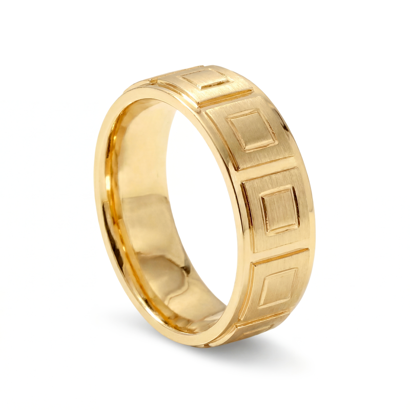 Haveli | Men's Gold Wedding Band, Tile Pattern