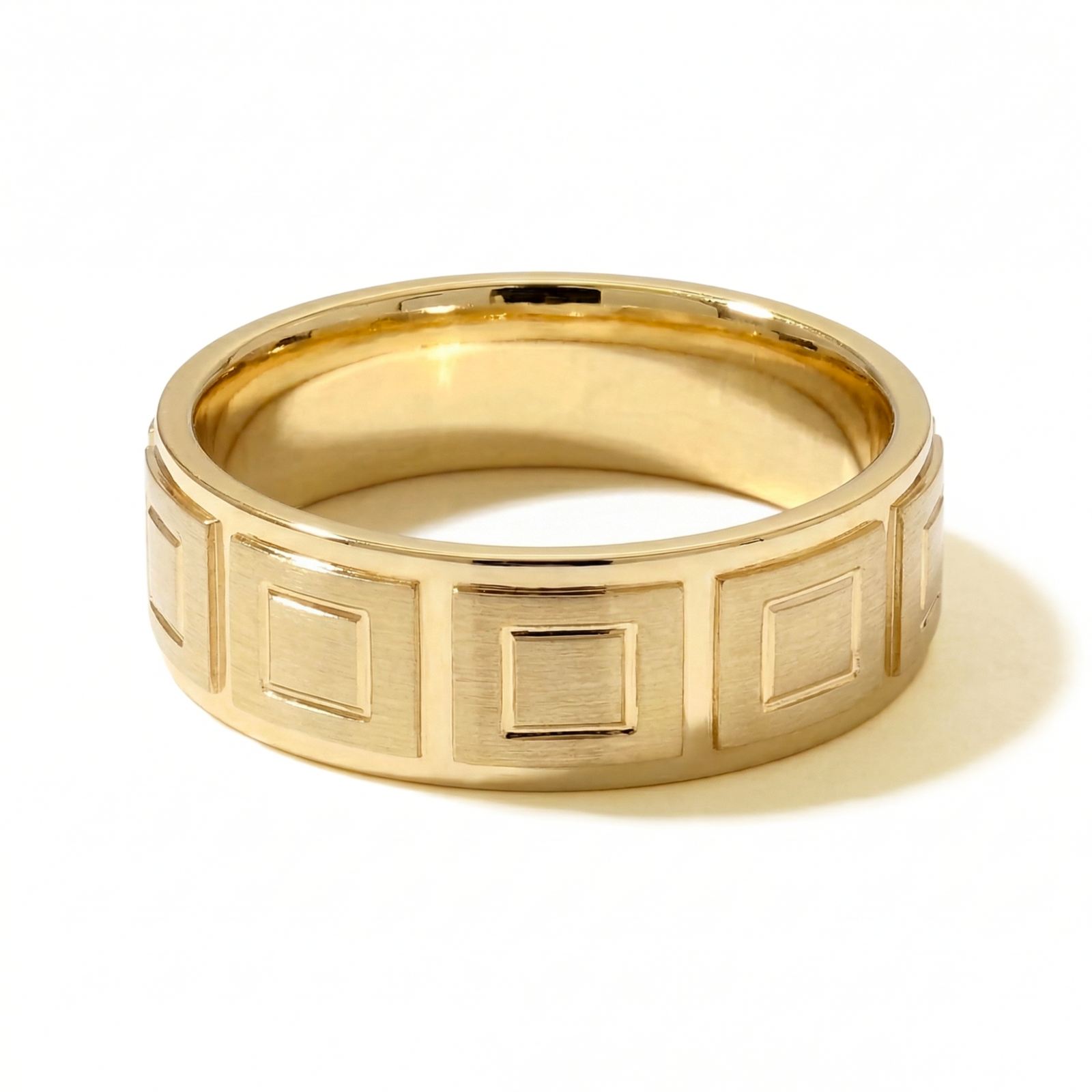 Haveli | Men's Gold Wedding Band, Tile Pattern