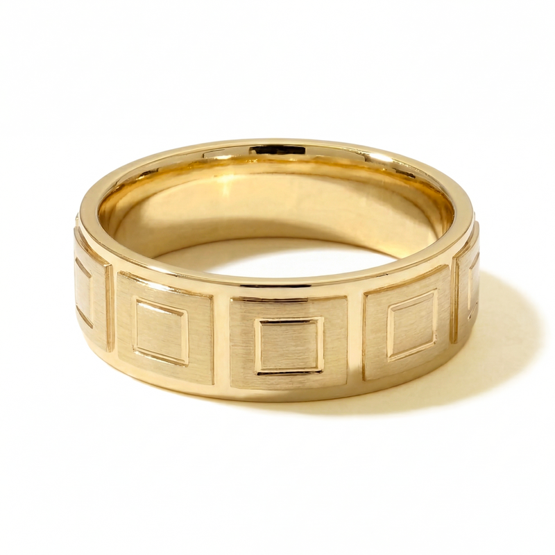 Haveli | Men's Gold Wedding Band, Tile Pattern