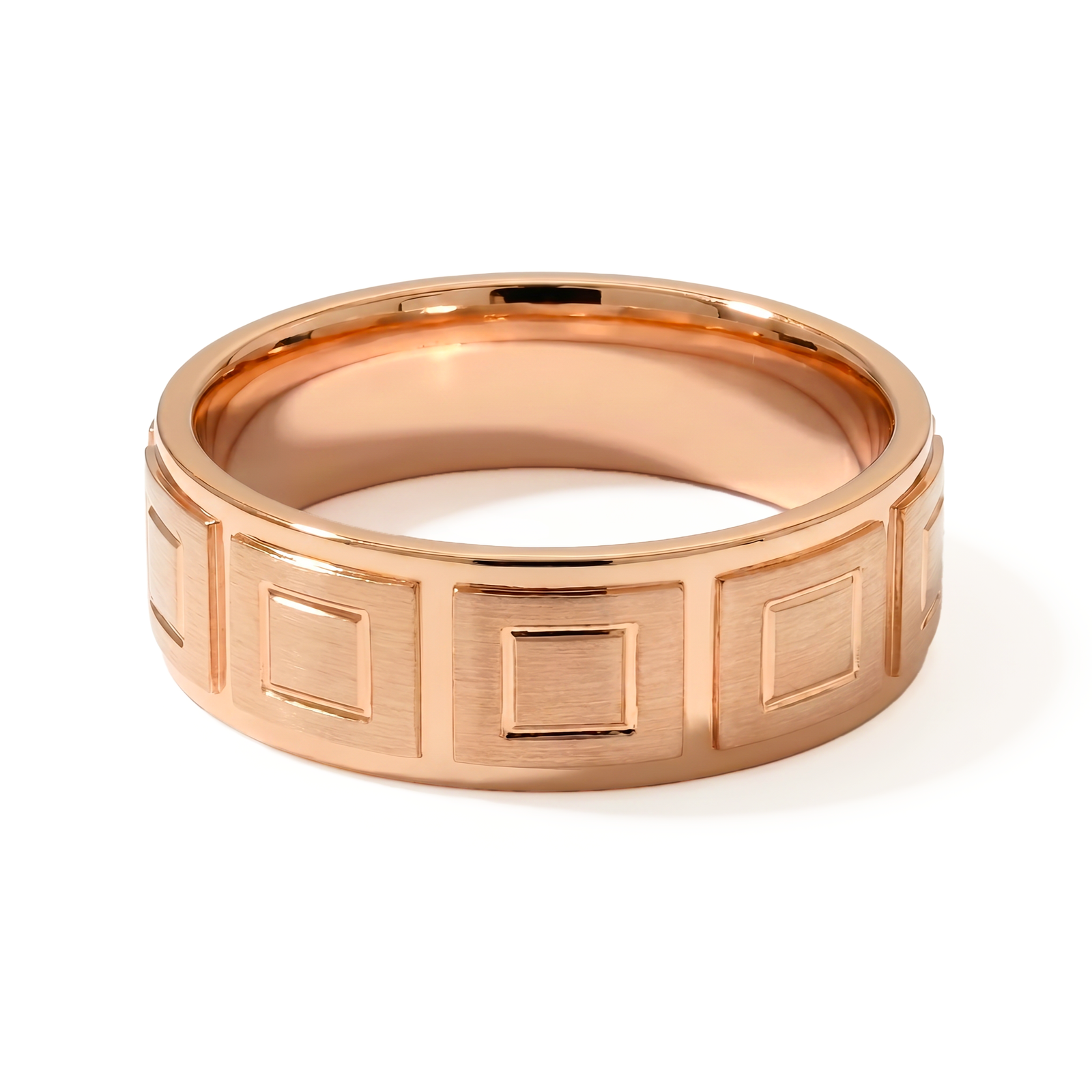 Haveli | Men's Rose Gold Wedding Band, Tile Pattern