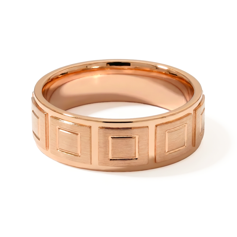 Haveli | Men's Rose Gold Wedding Band, Tile Pattern