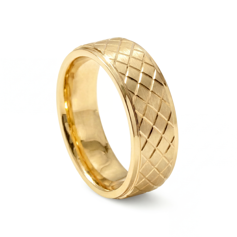 Jaal | Men's Gold Wedding Band, Quilted