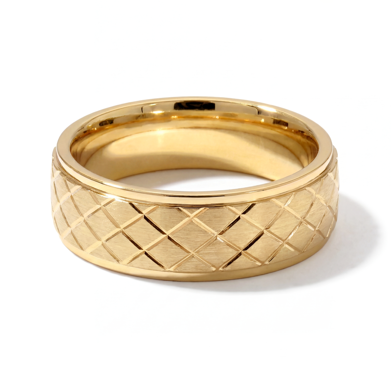 Jaal | Men's Gold Wedding Band, Quilted