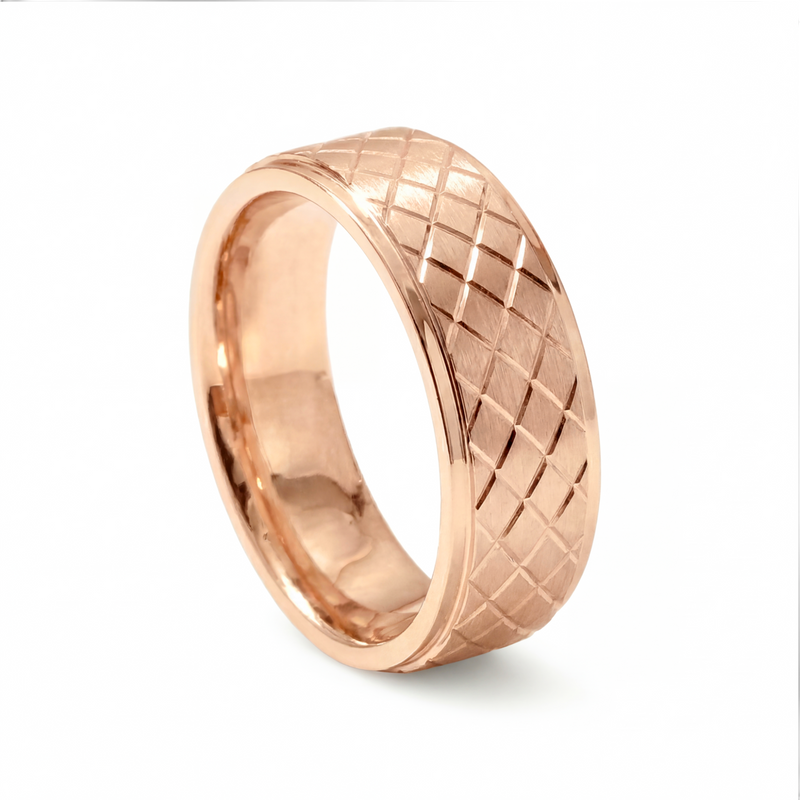 Jaal | Men's Rose Gold Wedding Band, Quilted
