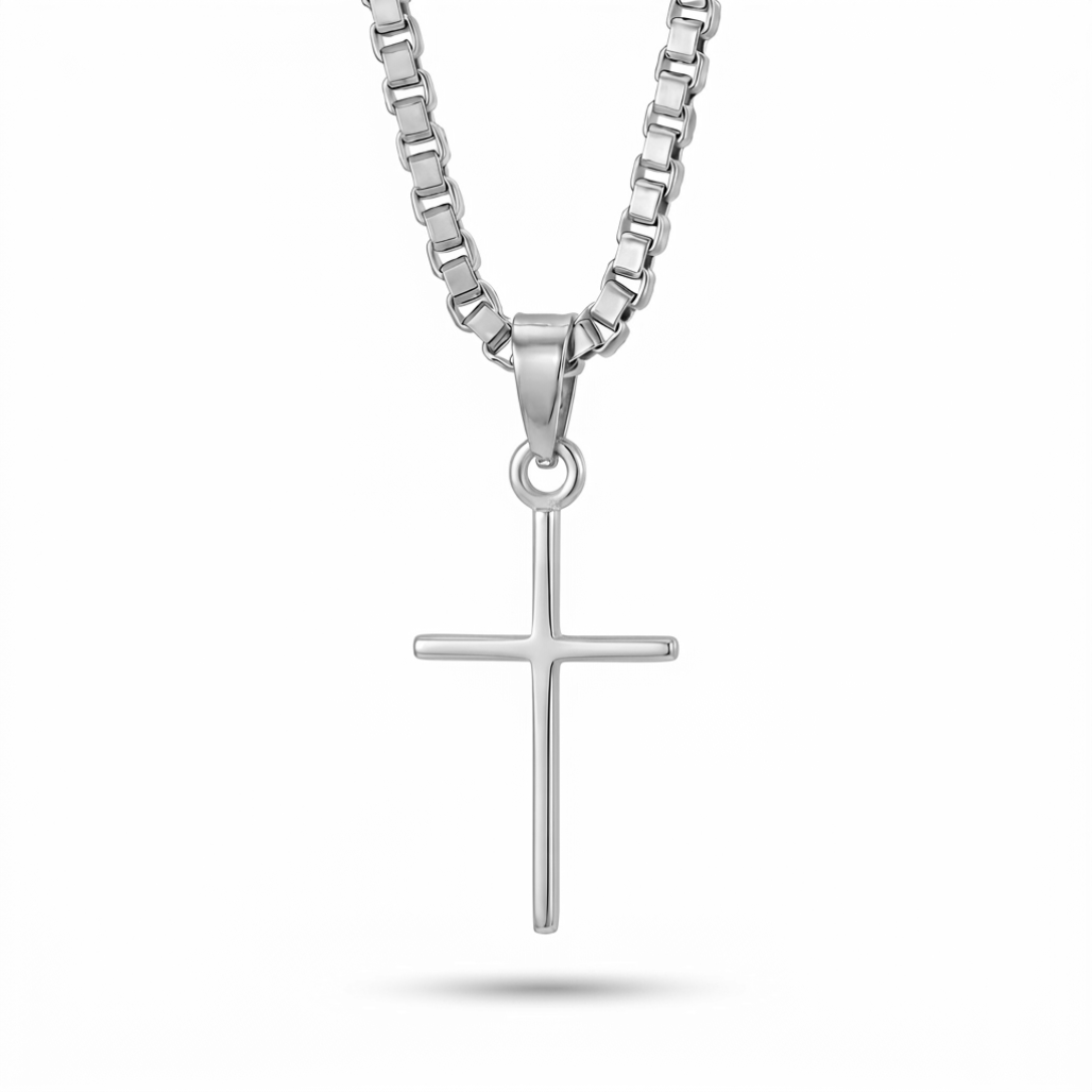 Kiran | Thin White Gold Cross Pendant