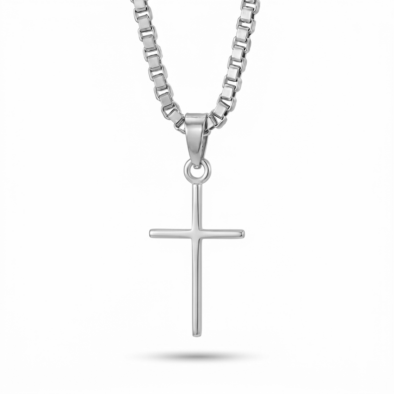 Kiran | Thin White Gold Cross Pendant