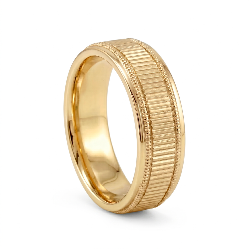 Pankti | Men's Gold Wedding Band, Milgrain