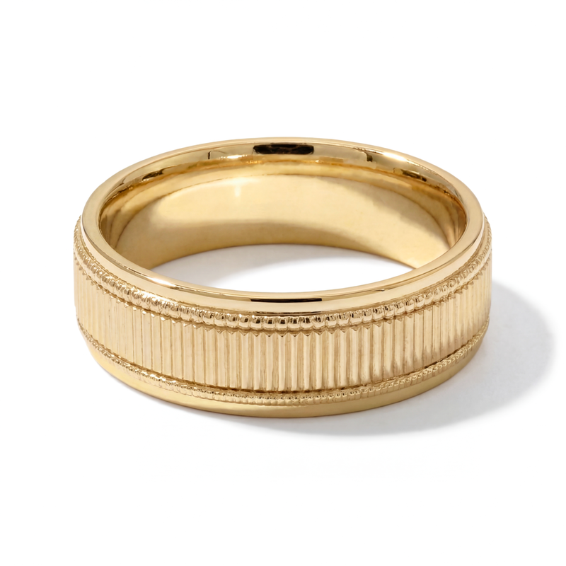 Pankti | Men's Gold Wedding Band, Milgrain