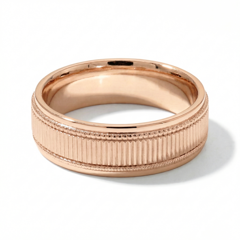 Pankti | Men's Rose Gold Wedding Band, Milgrain