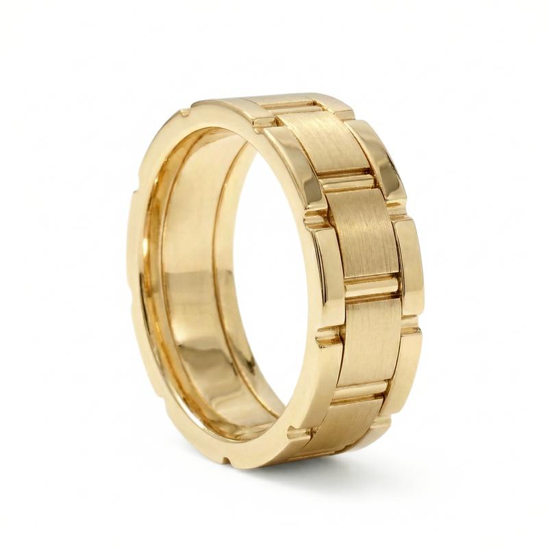 Qila | Men's Gold Wedding Band, Block Pattern