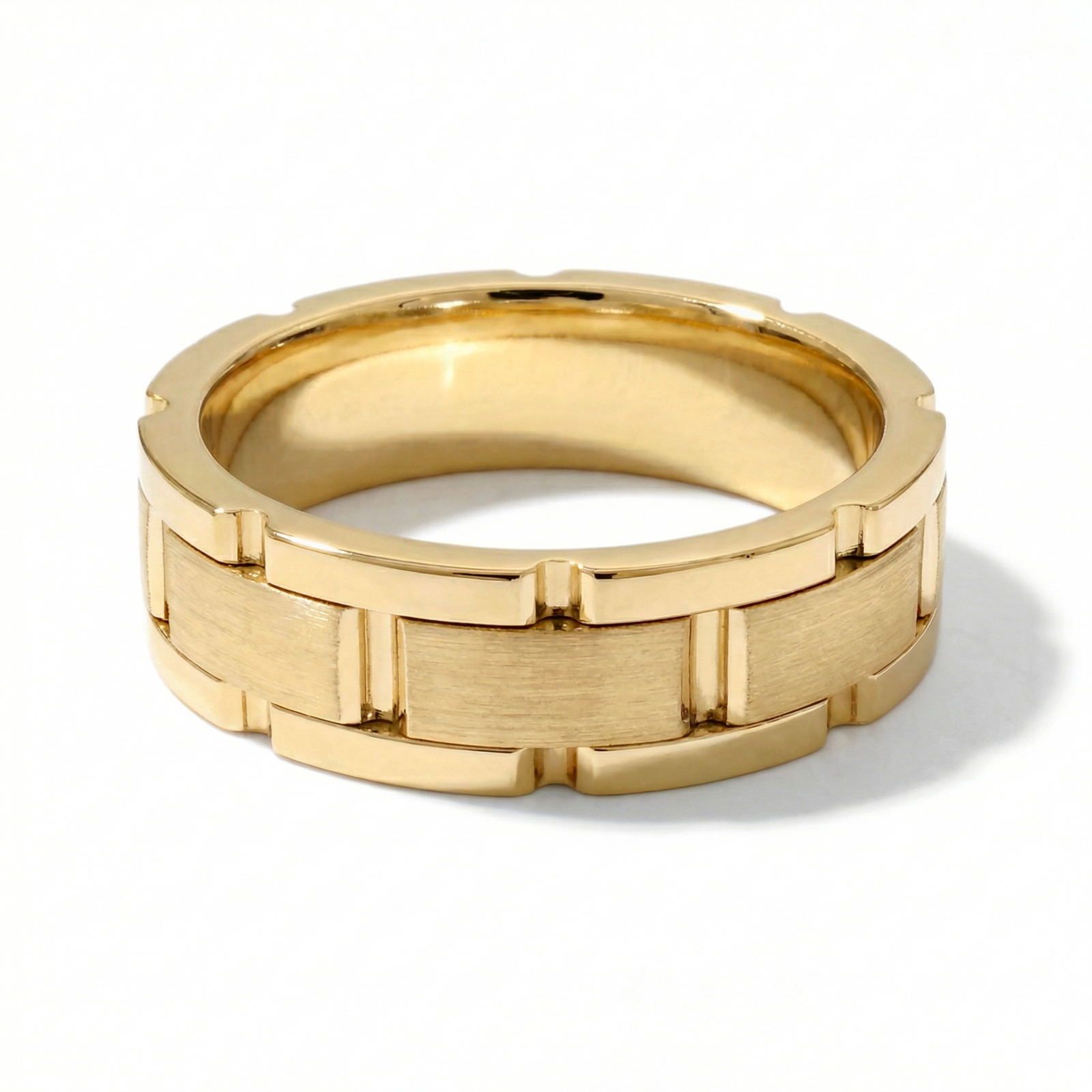 Qila | Men's Gold Wedding Band, Block Pattern