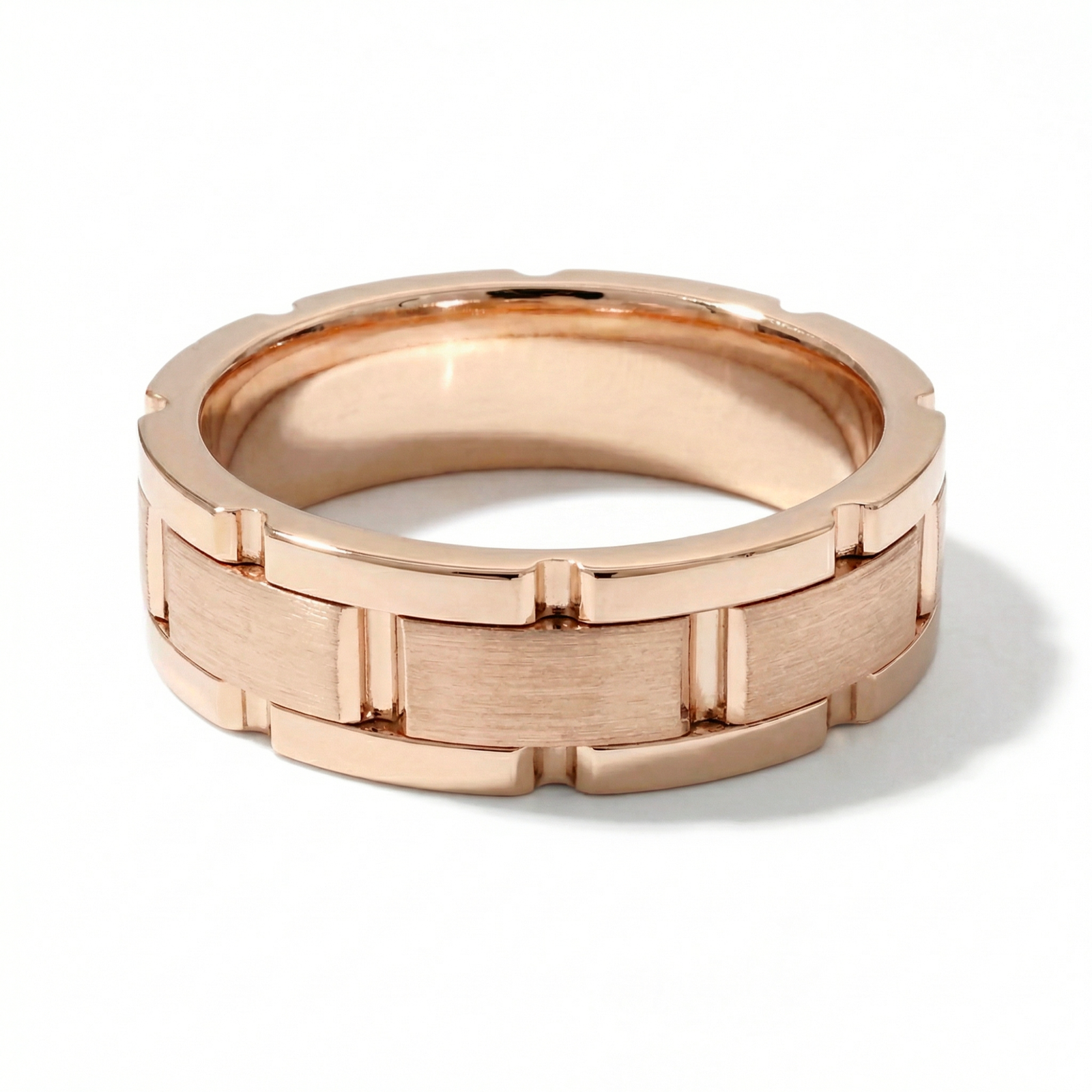 Qila | Men's Rose Gold Wedding Band, Block Pattern