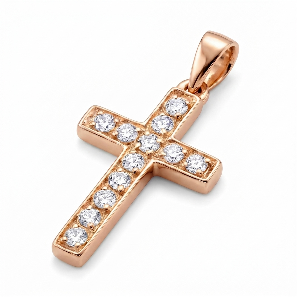 Noor | Large Rose Gold Diamond Cross Pendant