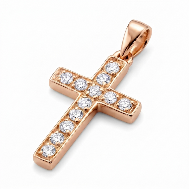 Noor | Large Rose Gold Diamond Cross Pendant