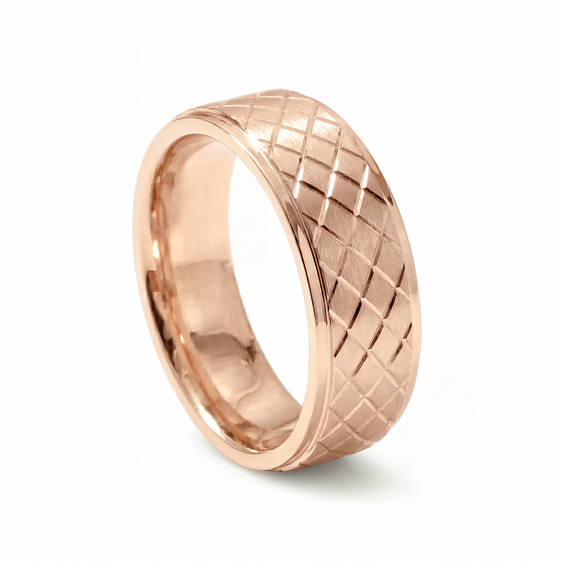 Jaal | Men's Rose Gold Wedding Band, Quilted
