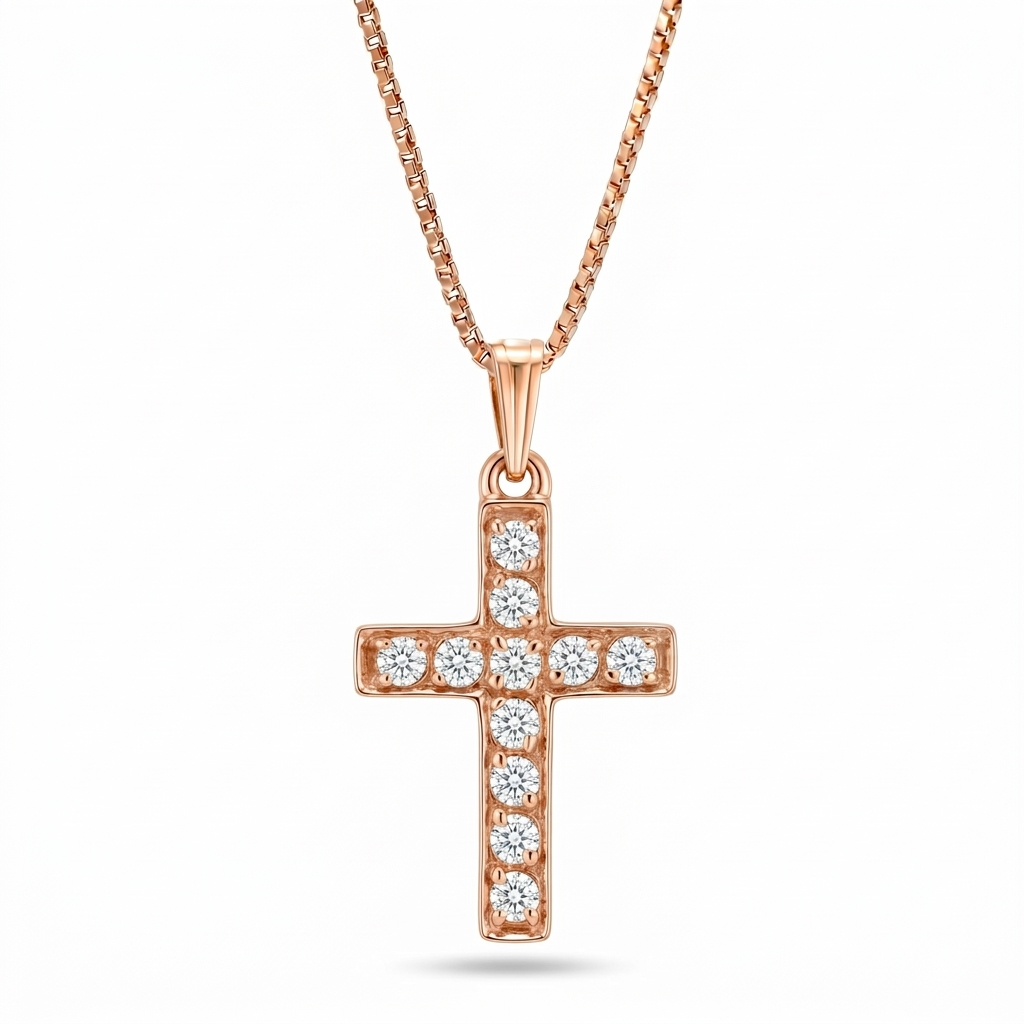 Noor | Large Rose Gold Diamond Cross Pendant