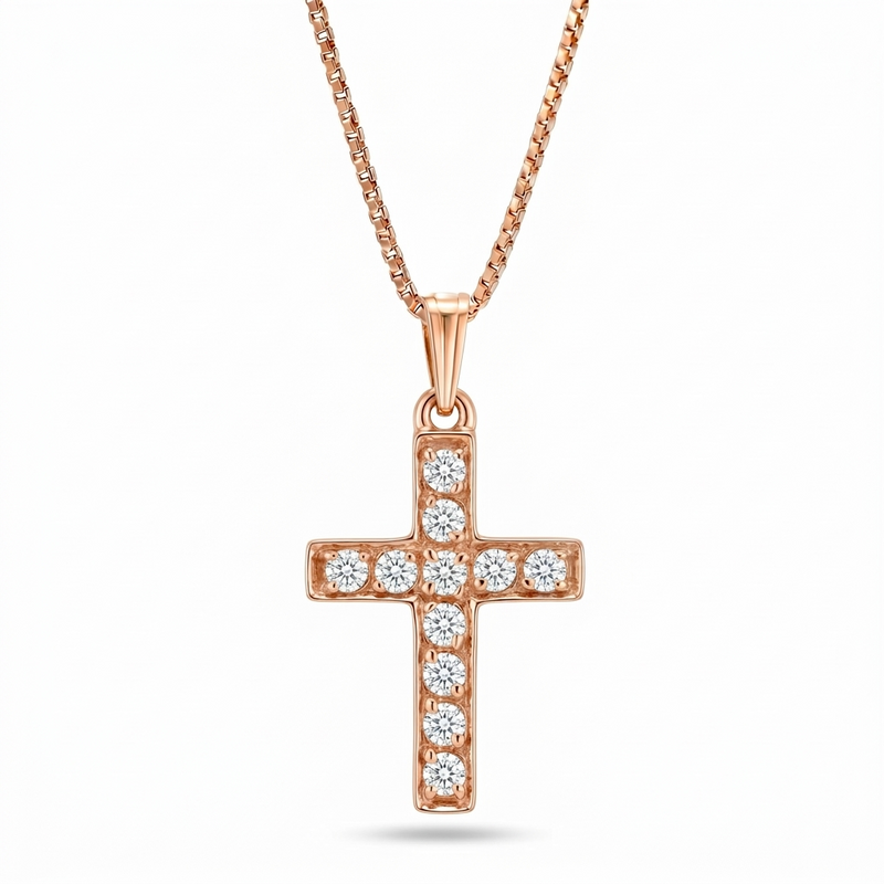 Noor | Large Rose Gold Diamond Cross Pendant