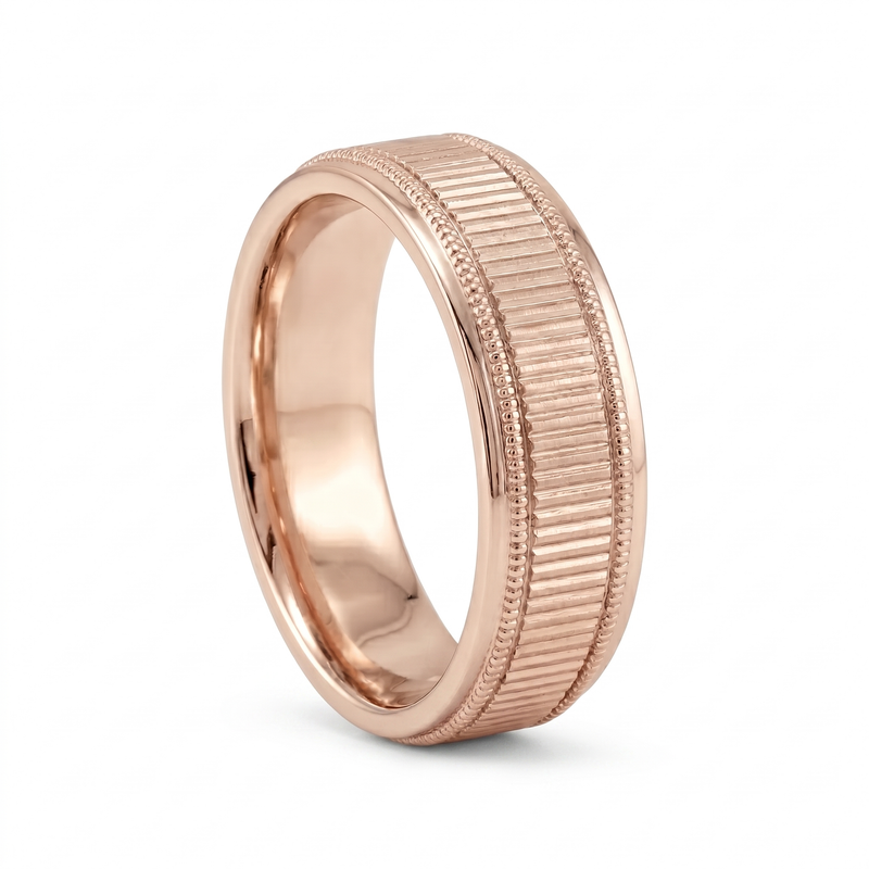Pankti | Men's Rose Gold Wedding Band, Milgrain