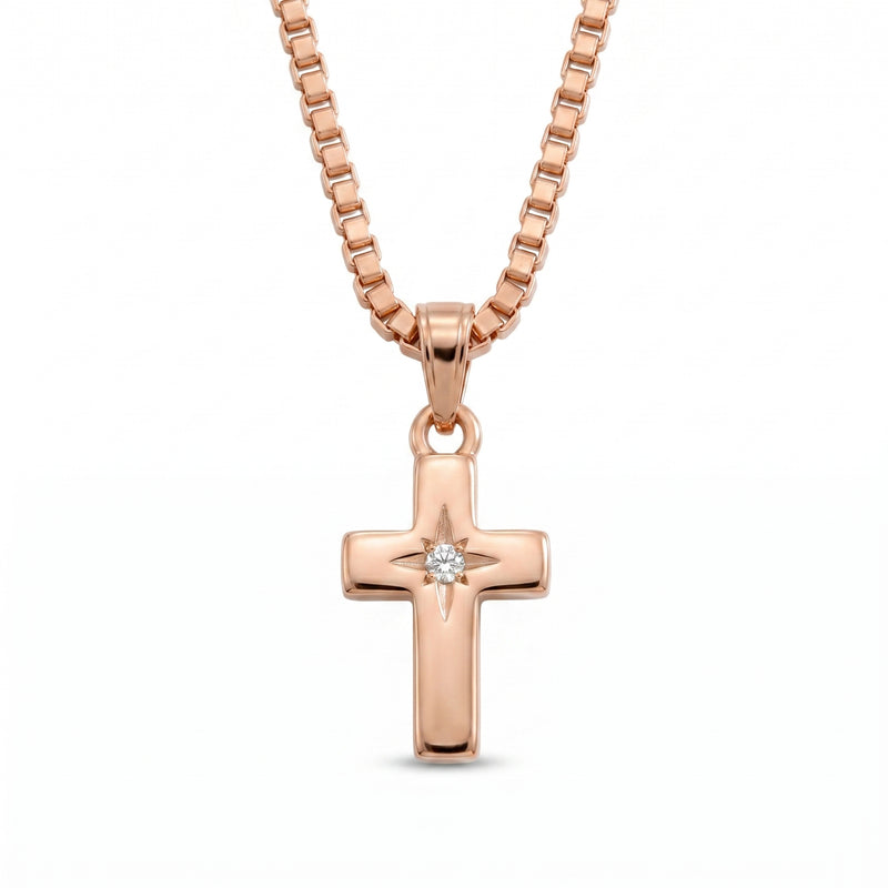 Imaan | Rose Gold Solitaire Diamond Cross Pendant