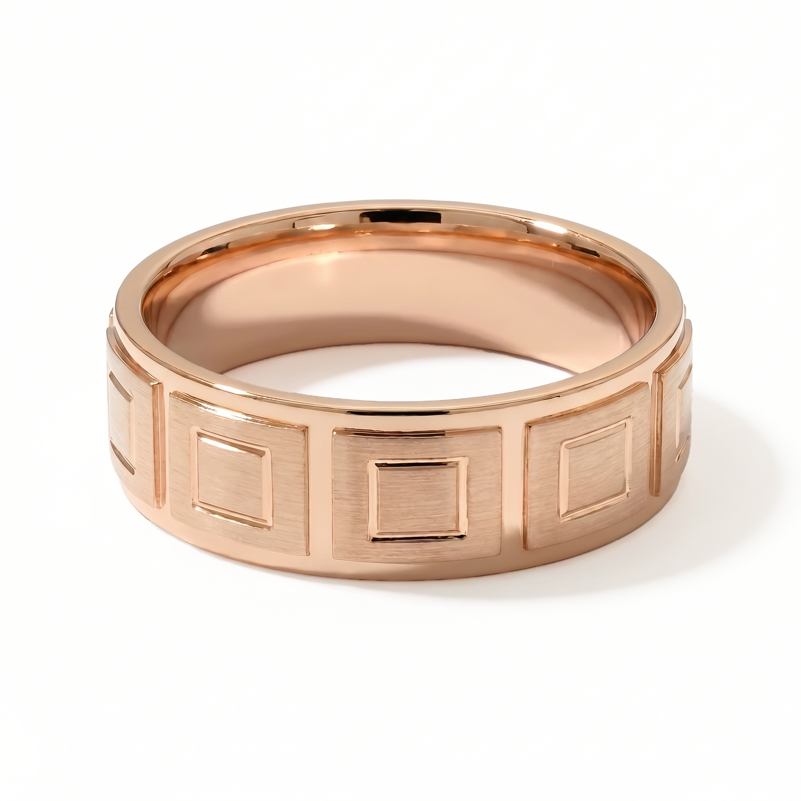 Haveli | Men's Rose Gold Wedding Band, Tile Pattern