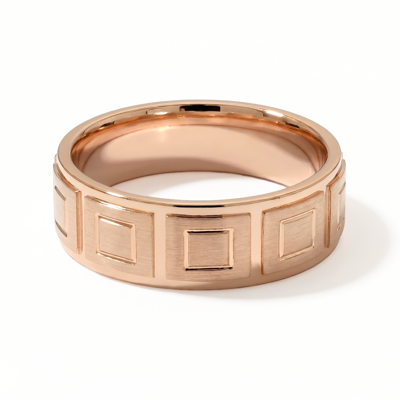 Haveli | Men's Rose Gold Wedding Band, Tile Pattern