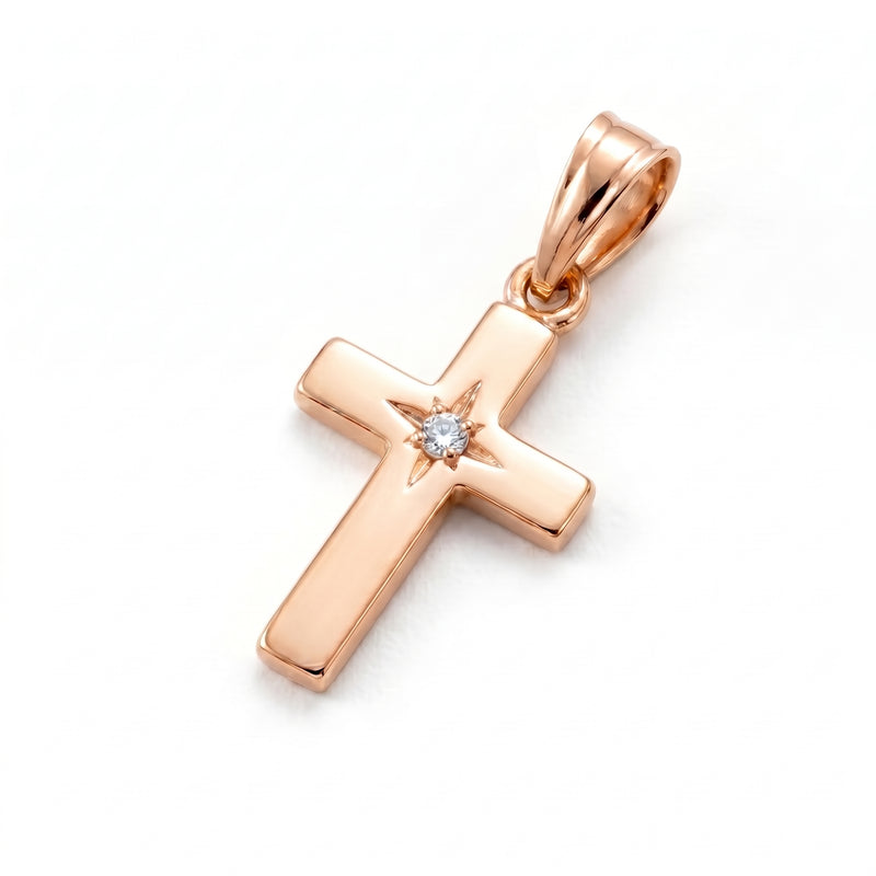 Imaan | Rose Gold Solitaire Diamond Cross Pendant