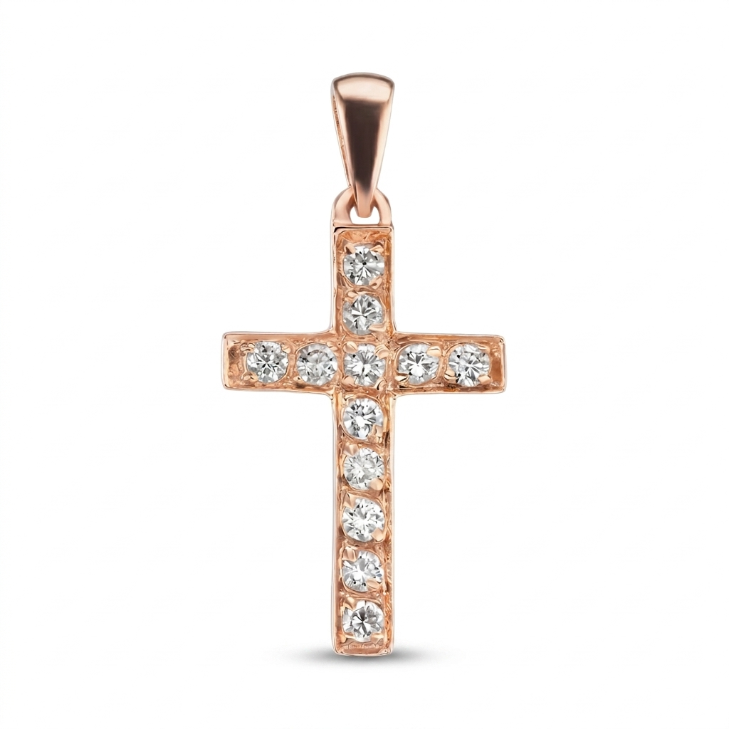 Noor | Large Rose Gold Diamond Cross Pendant