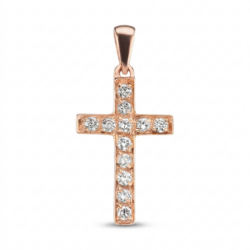 Noor | Large Rose Gold Diamond Cross Pendant