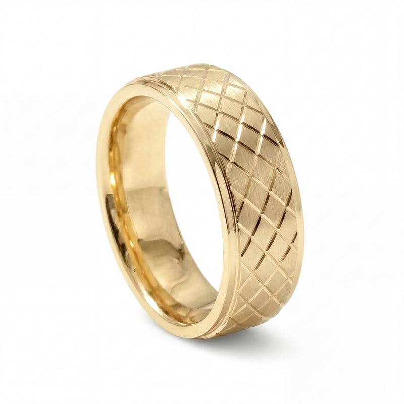 Jaal | Men's Gold Wedding Band, Quilted