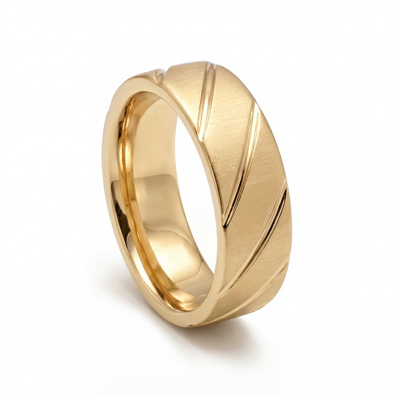 Lehar | Men's Gold Wedding Band, Wave