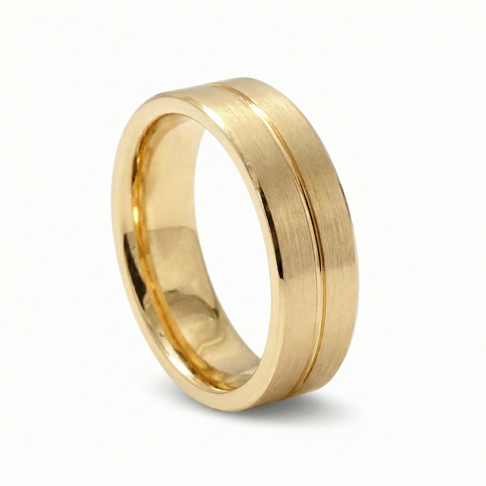Sutra | Men's Gold Wedding Band, Center Groove