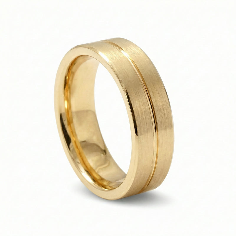 Sutra | Men's Gold Wedding Band, Center Groove