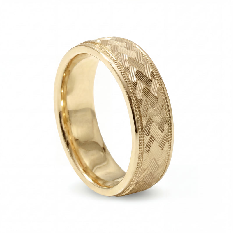 Gulzar | Men's Gold Wedding Band, Hand Engraved
