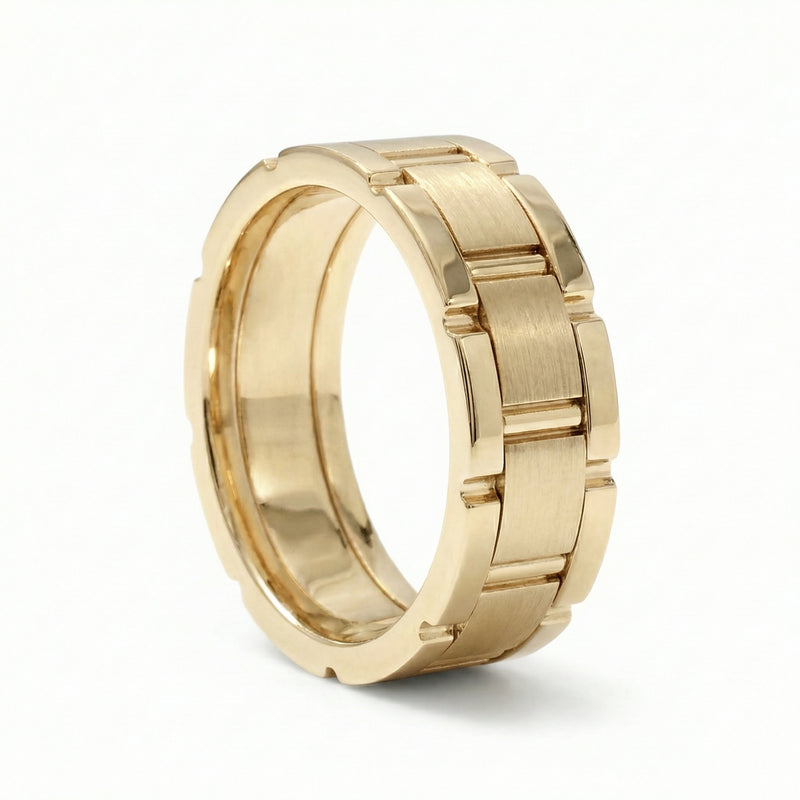 Qila | Men's Gold Wedding Band, Block Pattern