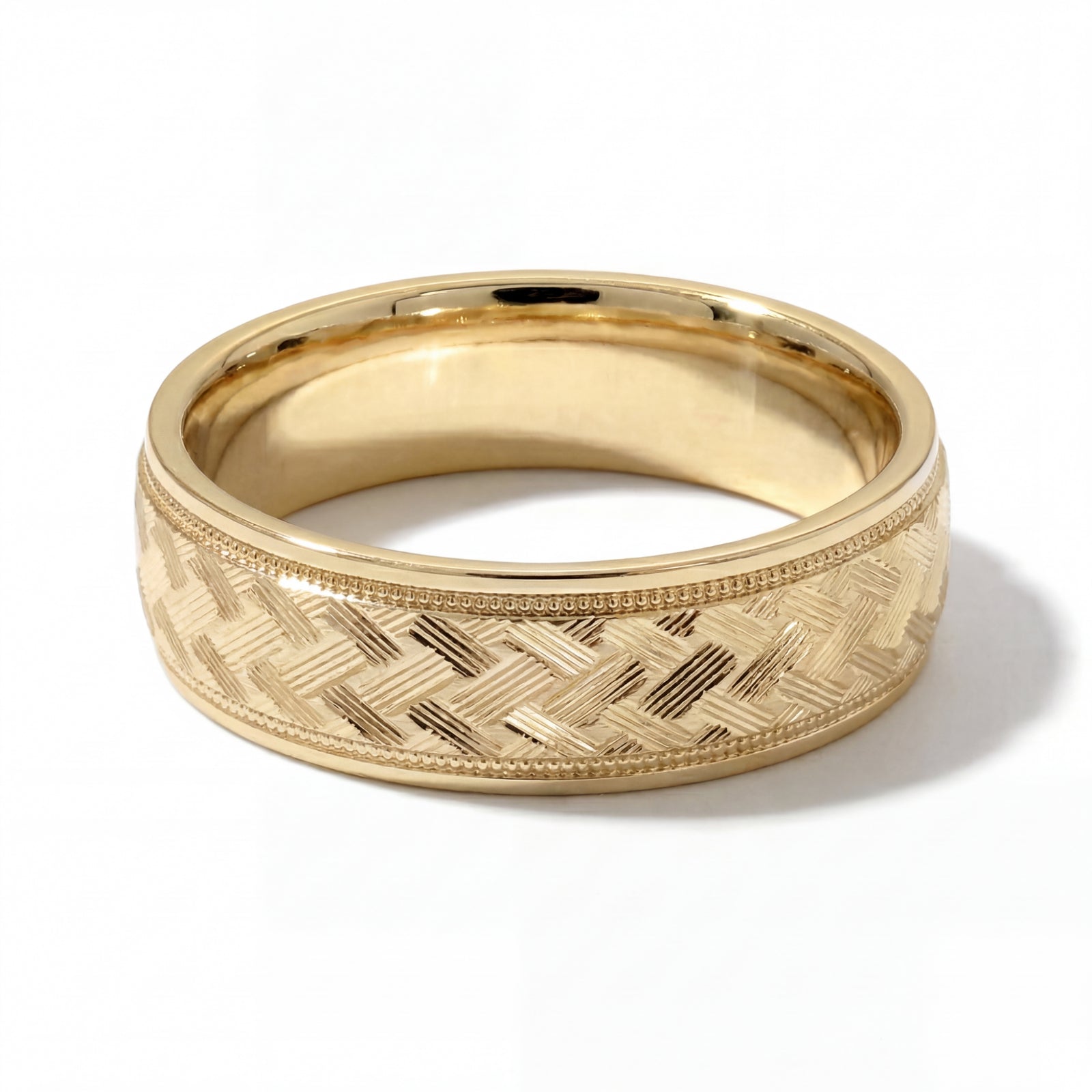 Gulzar | Men's Gold Wedding Band, Hand Engraved