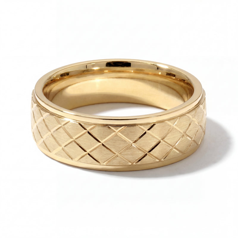 Jaal | Men's Gold Wedding Band, Quilted