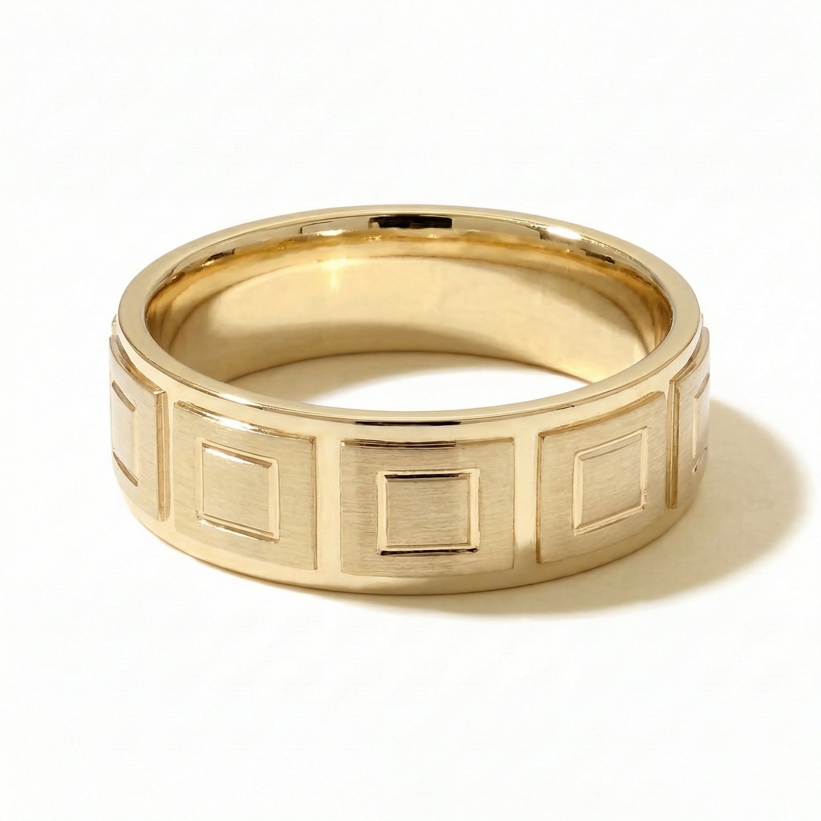 Haveli | Men's Gold Wedding Band, Tile Pattern