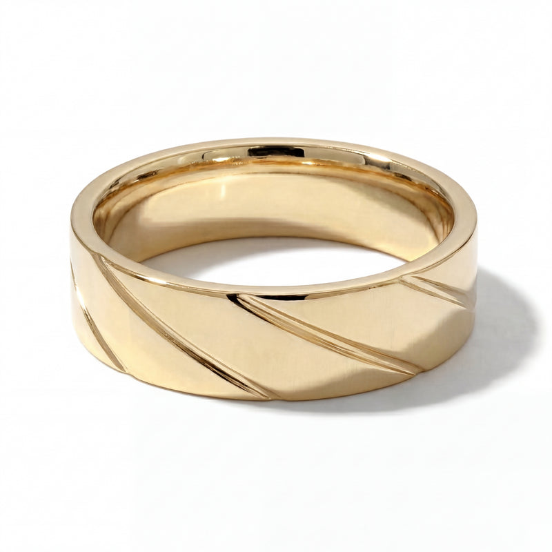 Lehar | Men's Gold Wedding Band, Wave