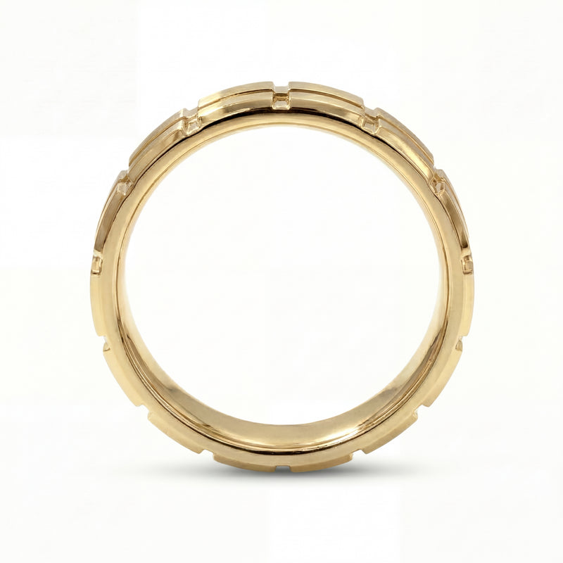 Neev | Men's Gold Wedding Band, Brick Pattern