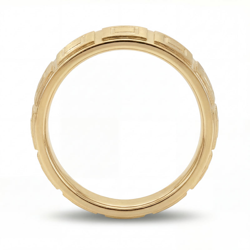 Haveli | Men's Gold Wedding Band, Tile Pattern