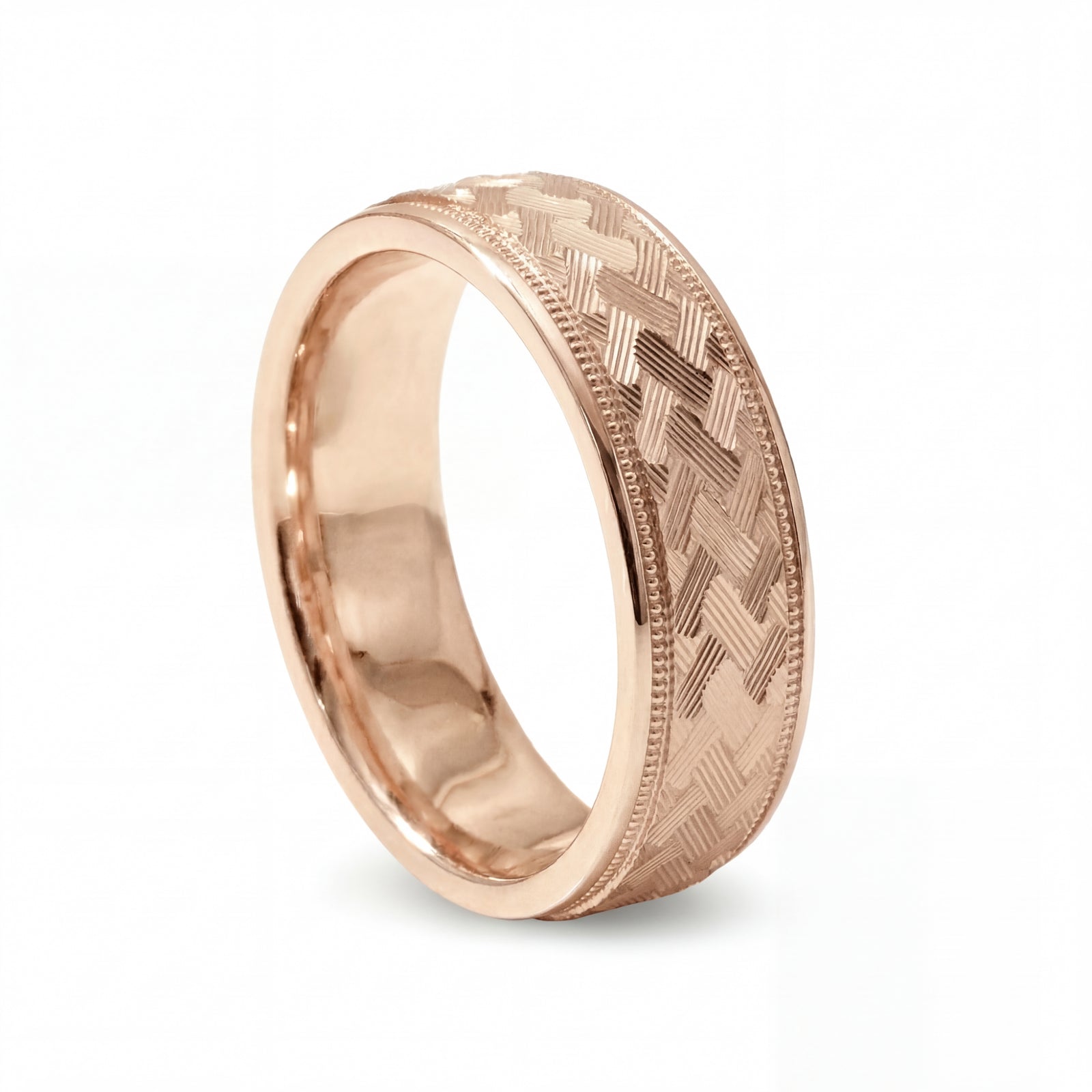 Gulzar | Men's Rose Gold Wedding Band, Hand Engraved