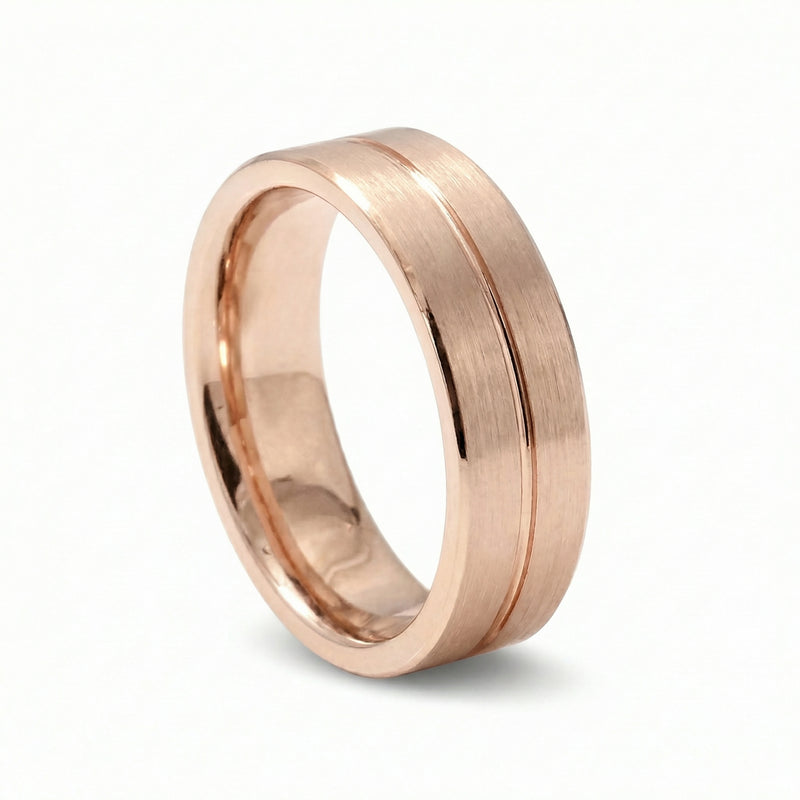 Sutra | Men's Rose Gold Wedding Band, Center Groove